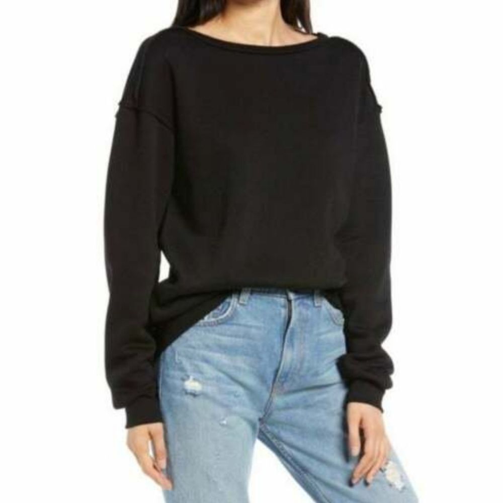 Treasure & Bond -804 Nordstrom Raw Hem black pullover sweatshirt‎ NWT - XS